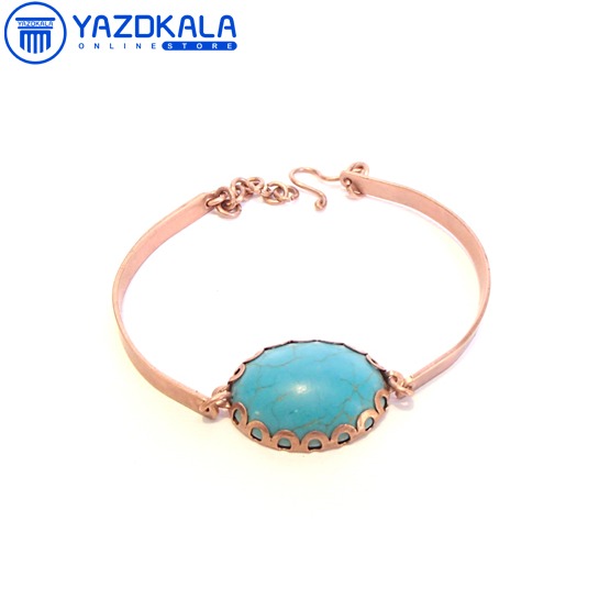 دستبند مسی سنگ هلالی فیروزه