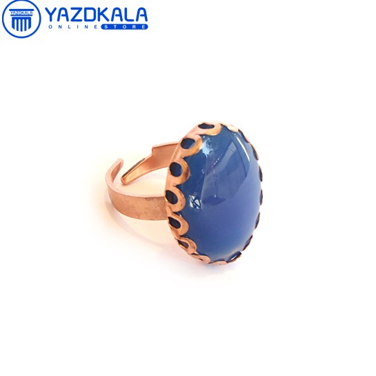 انگشتر مسی نگین سنگ آبی تیر