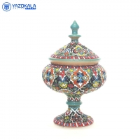 شکلات خوری پایه دار سفالی میناکاری شده کد 1190