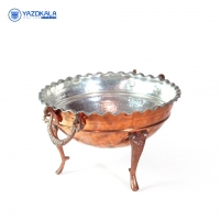 آجیل خوری مسی|قطر 28cm| کاسه اجیل سه پایه بلند مس |کد 2033